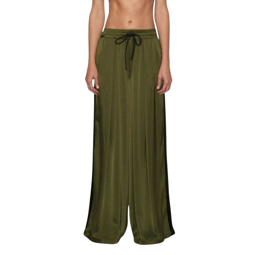 Koral Celeste Olive Green Satin Wide Leg Drawstring Pants - Small -See Notes